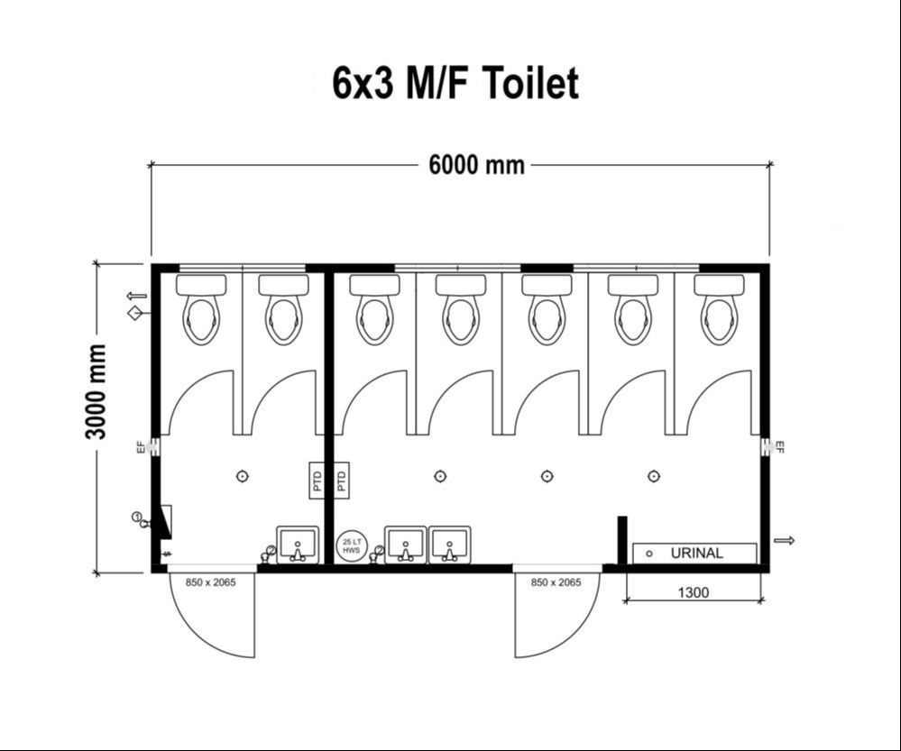 6x3 m/f toilet